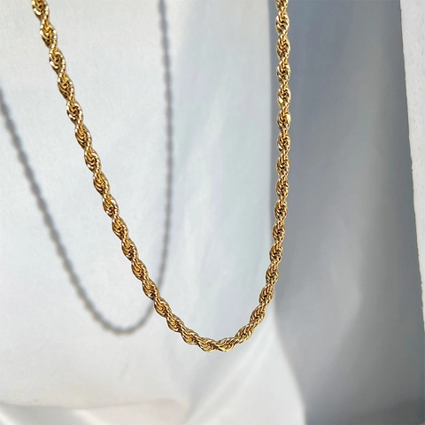 Stainless Steel Rope Chain Necklace For Women Men Hip Hop Twisted Chunky Thick Gold Plated Layered Jewelry
