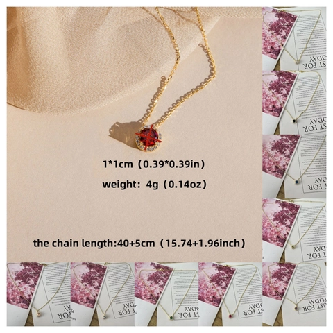 Vintage Round Halo Zirconia Pendant Necklace For Women Copper Gold Plated Birthstone Color Crystal Necklace Jewelry Gift