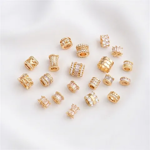 DIY Jewelry Making Connector Spacer Beads Gold Plated Copper Micro Pave Cubic Zirconia Cylinder Wheel Charms