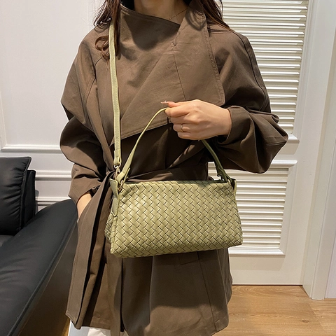 Borsa A Spalla Intrecciata In Pelle PU Retro Elegante Borsa Baguette Con Tracolla Regolabile Per Donna Chic