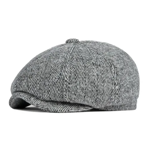 Men Vintage Newsboy Cap Herringbone Woolen Winter Warm Hat With Ear Protection Retro British Style Octagonal Flat Cap
