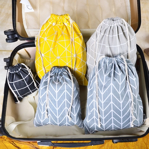 Drawstring Storage Bags Cotton Linen Printed Cartoon Travel Packing Pouches Dustproof Organizers Multipurpose Home Gift
