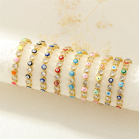 Evil Eye Adjustable Bracelet Copper Enamel Cubic Zirconia Slider Bolo Clasp Bohemian Ethnic Fashion Jewelry For Women