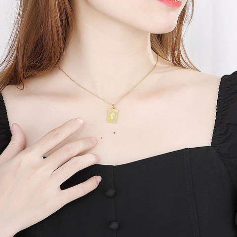 Zodiac Constellation Pendant Necklace Stainless Steel Gold Plated Rectangle Tag Embossed Vintage Style Jewelry For Women Men