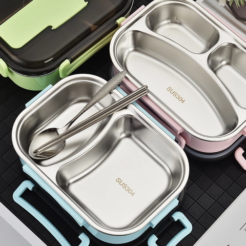 304 Stainless Steel Bento Lunch Box Compartmentalized Leakproof Insulated Portable Food Container With Utensils School Office