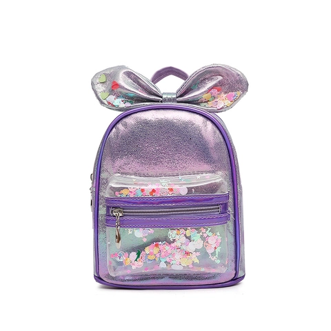Kids Backpack Fashion Glitter Quicksand Sequin Transparent PU Leather Cute Bow Rabbit Ear School Bag For Girls