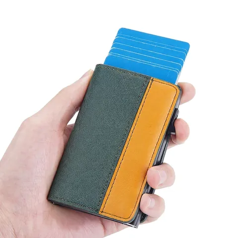 Slim RFID Blocking Card Holder PU Leather Aluminum Alloy Pop Up Minimalist Wallet For Men Women Portable Organizer