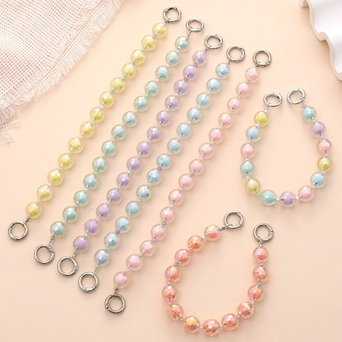 Colorful Acrylic Faceted Beaded Hand Strap Iridescent Diamond Cut Chain With Metal Rings For Bag Phone Case