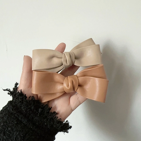 Pinza Para El Pelo Con Lazo De Cuero PU Texturizado Clip De Pico De Pato Retro Elegante Horquilla Para Mujeres Niñas Accesorios