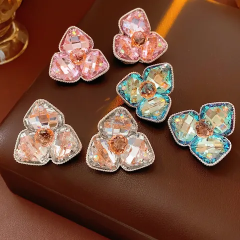 Flower Stud Earrings Alloy Rhinestone Crystal With Silver Earring Post Vintage Elegant Chic Luxury Jewelry For Women