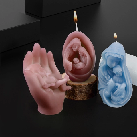 3D Religious Virgin Mary And Baby Silicone Mold Holy Family Hand Design For DIY Handmade Candle Soap Plaster Art Craft