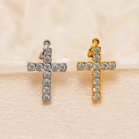 Pendente A Croce Acciaio Inossidabile Zircone Placcato Oro 18K Accessorio Gioielli DIY Collana Bracciale Stile Ins
