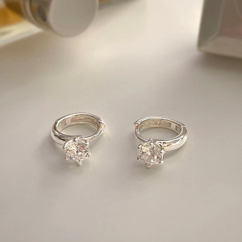 Orecchini A Cerchio In Argento Sterling 925 Zircone Rotondo Minimalista Gioielli Moda Donna