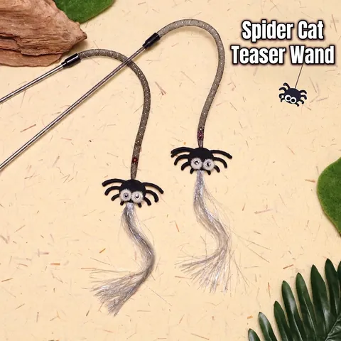 Cat Teaser Wand Toy Felt Spider Pendant With Silver Tassel And Bell Elastic Mesh Tube Interactive Play For Kittens