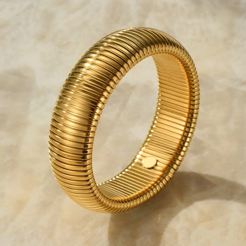Tubogas Bangle Bracelet Stainless Steel Elastic Wide Spiral Striped Gold Silver Exaggerated Fashion Women