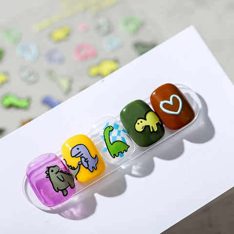 Autocollants Pour Ongles Relief 3D Motifs Dinosaures Cœurs Auto-Adhésifs Ultra Fins Décoration De Manucure
