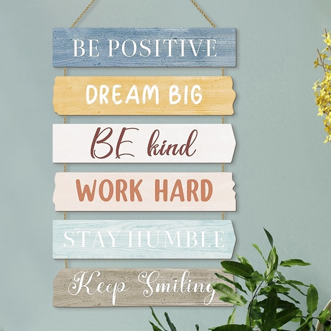 Inspirational Quotes Hanging Wooden Sign Multi Tier Colorful Wall Plaque American Retro Farmhouse Style Decor