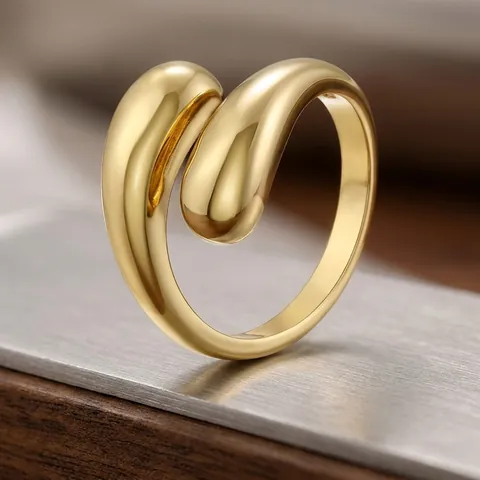 Anello Aperto in Rame Placcato Oro Minimalista per Donna Stile Ins Goccia d'Acqua Irregolare Forma di Serpente Gioielli Regolabili Regalo