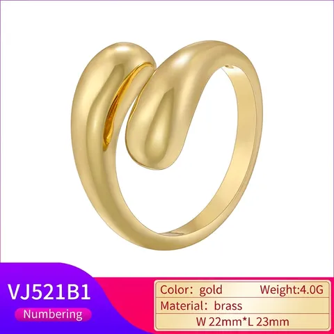 Minimalist Copper Gold Plated Open Ring For Women Ins Style Irregular Water Drop Snake Shape Adjustable Jewelry Gift Finger Ring