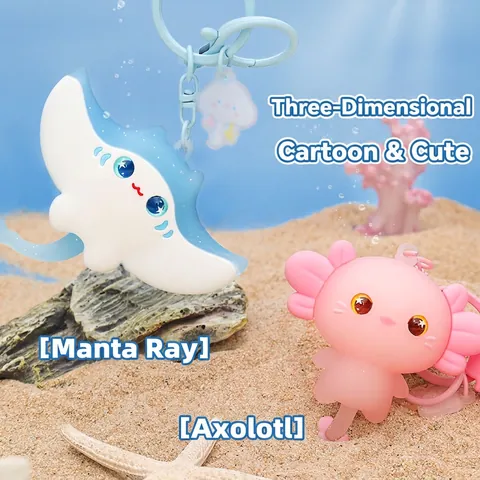 Cartoon Meerestier Schlüsselanhänger PVC Weichgummi Axolotl Manta Rochen Tasche Anhänger Mit Silikonband Wolke Charm Süßes Accessoire