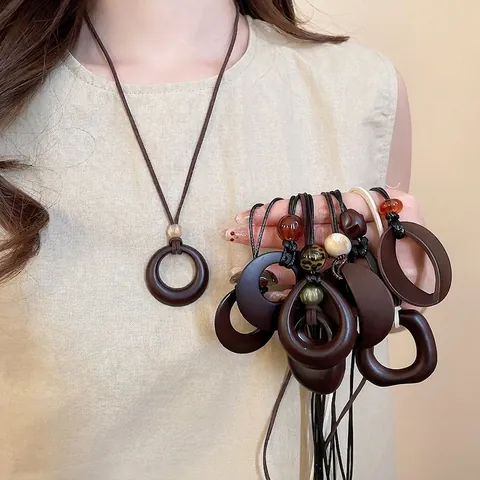 Geometric Pendant Long Necklace Retro Bohemian Resin Acrylic Minimalist Sweater Chain Adjustable For Women