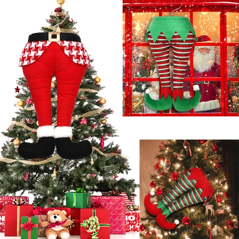 Grandi Gambe di Elfo per Albero di Natale Ornamento Appeso Gambe di Babbo Natale in Peluche Decorazione Con Gancio per Casa Festa