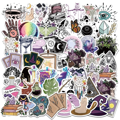 Witchy Ästhetik Aufkleber Böhmische Hexerei Tarot Kristall Mystisch Goth PVC Wasserdichte Abziehbilder Für Laptop Skateboard
