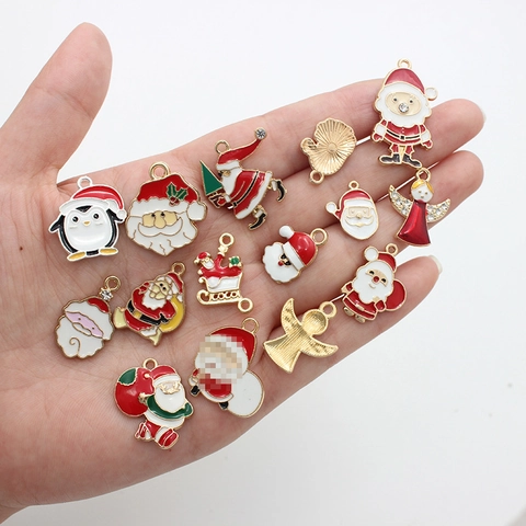 Christmas Charms Enamel Alloy Santa Claus Angel Penguin DIY Jewelry Making Pendants Festive Decor For Bracelet Necklace
