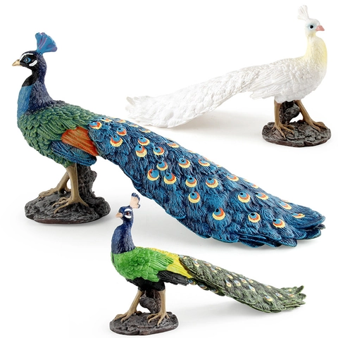 Realistic Peacock Model Simulation Animal Figurine PVC Plastic Solid Desktop Ornament Educational Science Nature Toy