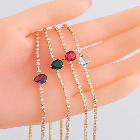 Collier Zircone Cubique Goutte D'eau Cuivre Plaqué Or 18K Pendentif Forme Poire Choker Chaîne Tennis Femmes