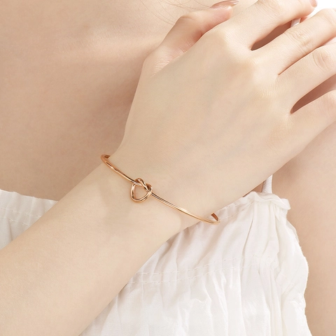 Brazalete De Nudo Minimalista Acero Inoxidable Pulsera Abierta Ajustable Joyería Para Mujer Tendencia Elegante Pulido