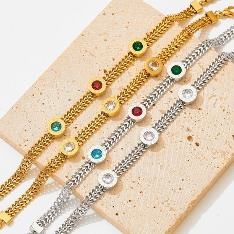 Bracciale in Acciaio Inossidabile di Tendenza per Donna Catena a Serpente Perla Rotonda Zirconia Numeri Romani Gioielli Regalo