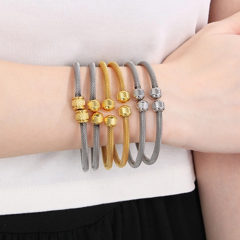 Bracciale Rigido In Maglia Di Acciaio Inossidabile Trama Intrecciata Bracciale Aperto Gioielli Eleganti Minimalisti Da Donna