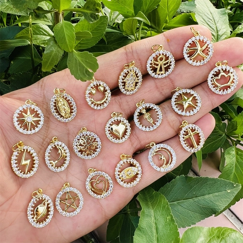 Zirkonia Anhänger Für Schmuckherstellung 18K Vergoldeter Kupfer Charms DIY Halskette Armband Zubehör
