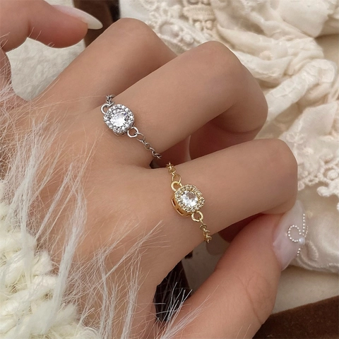 Verstellbarer Kettenring Kupfer Mit Quadratischem Rundem Halo Klarer Zirkonia Minimalistischer Eleganter Schmuck Für Damen
