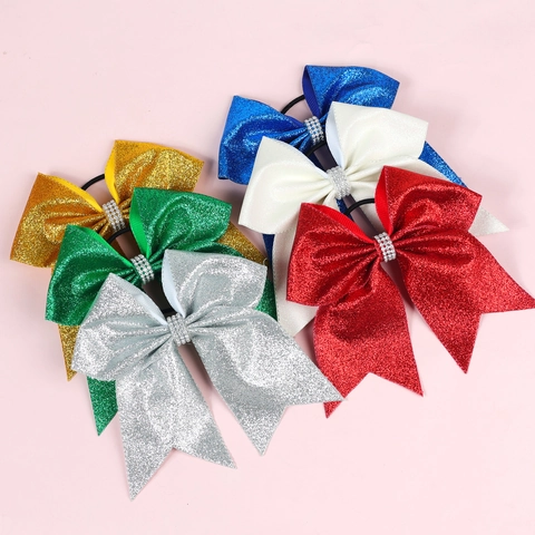 Élastiques À Cheveux À Grand Nœud À Paillettes Pour Enfants Filles Similicuir Brillant Strass Papillon Pour Fête De Cheerleading