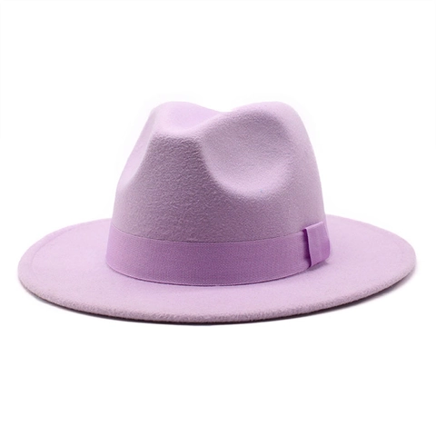 Fedora Hat Woolen Felt Wide Flat Brim Vintage Jazz Style Grosgrain Ribbon Band Unisex Autumn Winter Accessory
