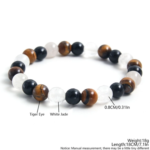 Natural Stone Perlenarmband Tigerauge Weißer Jade Obsidian Runde Perlen Elastischer Modeschmuck Für Herren Damen