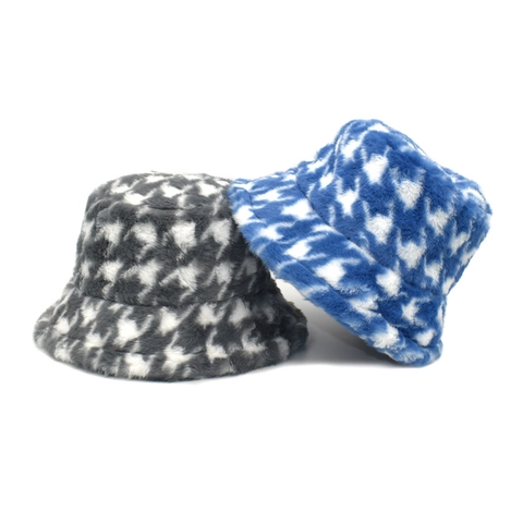 Cappello Alla Pescatora In Finta Pelliccia Di Coniglio Motivo Pied De Poule Invernale Caldo Peluche Donna Viaggio