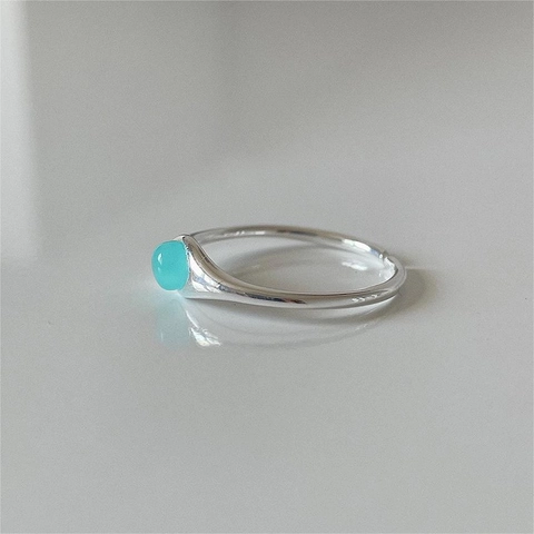925 Sterling Silber Verstellbarer Ring Runder Blauer Kristall Minimalistisches Elegantes Modeaccessoire Für Damen
