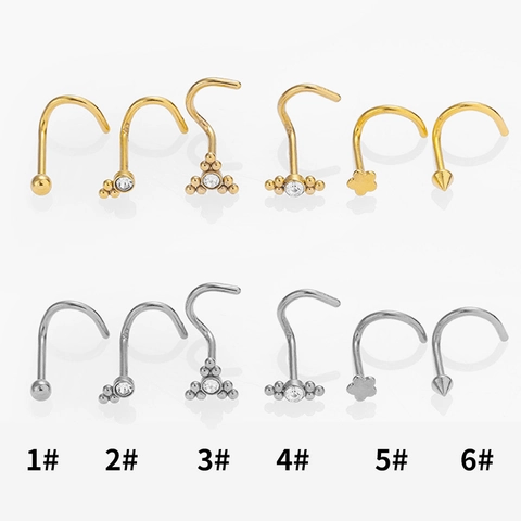 Stainless Steel Zirconia Nose Studs Flower Geometric S Shape Body Piercing Jewelry Gold Silver Inlaid Zircon Nose Rings For Women Men