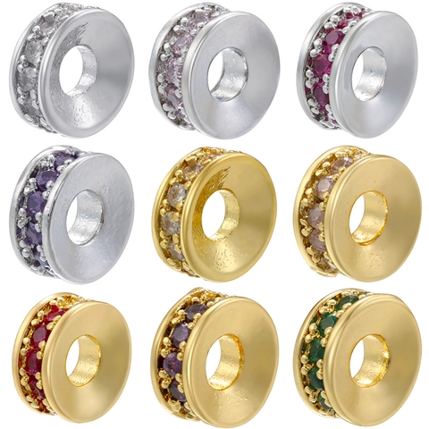 Messing Zircon Tussenkralen 18K Verguld Ronde Wiel Kralen Voor DIY Sieraden Maken Materiaal