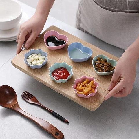 Heart Shaped Seasoning Dish Wheat Straw Eco Friendly Mini Dipping Bowl Soy Sauce Vinegar Snacks Modern Kitchen Plate