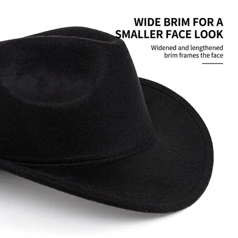 Wide Brim Fedora Hat Polyester Felt Cowboy Jazz Cap Vintage Winter Warm For Men Women Adjustable