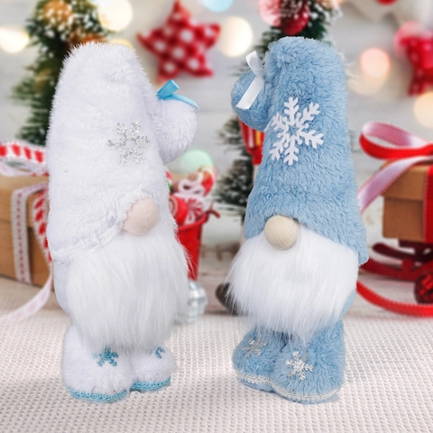 Christmas Gnome Plush Faceless Doll Standing Santa Figurine Snowflake Sequins Faux Fur Festive Decoration Home Table Ornament