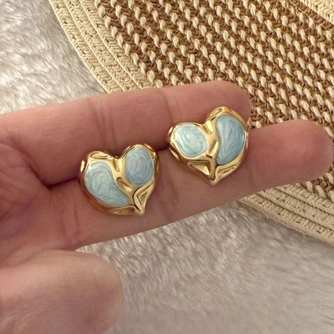 Herz Ohrstecker Edelstahl Emaille Tropföl Vintage Süßer Vergoldeter Modeschmuck Damen