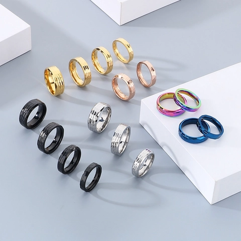 Anillo De Acero Inoxidable Martillado Banda De Moda Minimalista Para Hombres Mujeres Parejas Textura Pulida Interior
