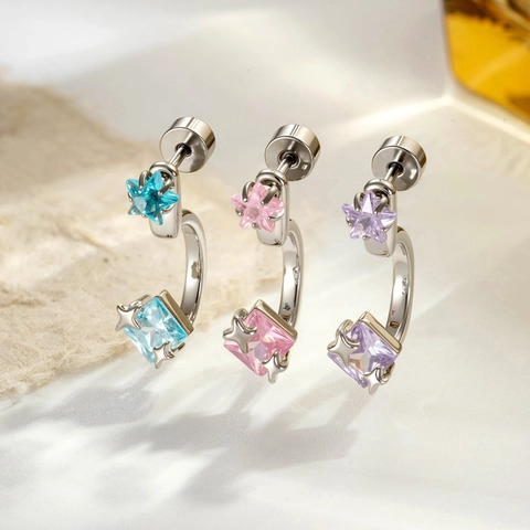 Titanium Stahl Helix Knorpel Ohrring Stern Quadrat Zirkonia Schraubverschluss Piercing Mode C Form Stecker Schmuck