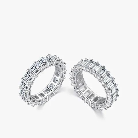 Lussuoso Anello Eternity in Argento Sterling 925 per Donna Fascia con Pavé di Zirconia Taglio Rettangolare Pera Ovale Anello da Dito Minimalista Stile Ins Gioielli