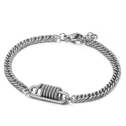 Pulsera De Cadena Cubana De Acero Inoxidable Con Resorte Central Joyas Punk Hip Hop Para Hombres Mujeres